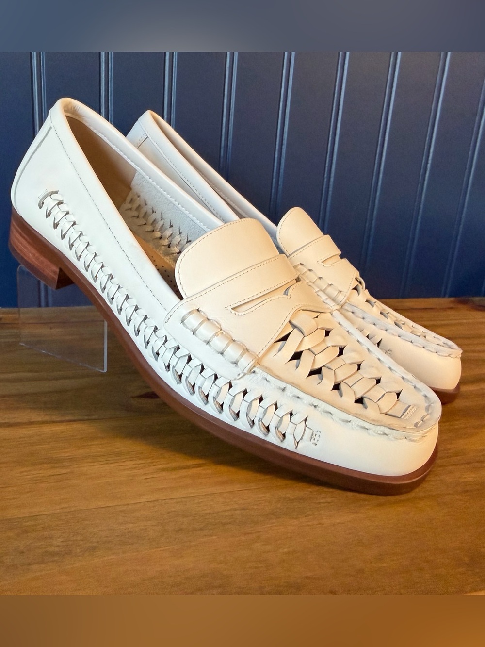 Giani Bernini Brynnlee White Leather Woven Penny Loafers Shoes 8.5 M